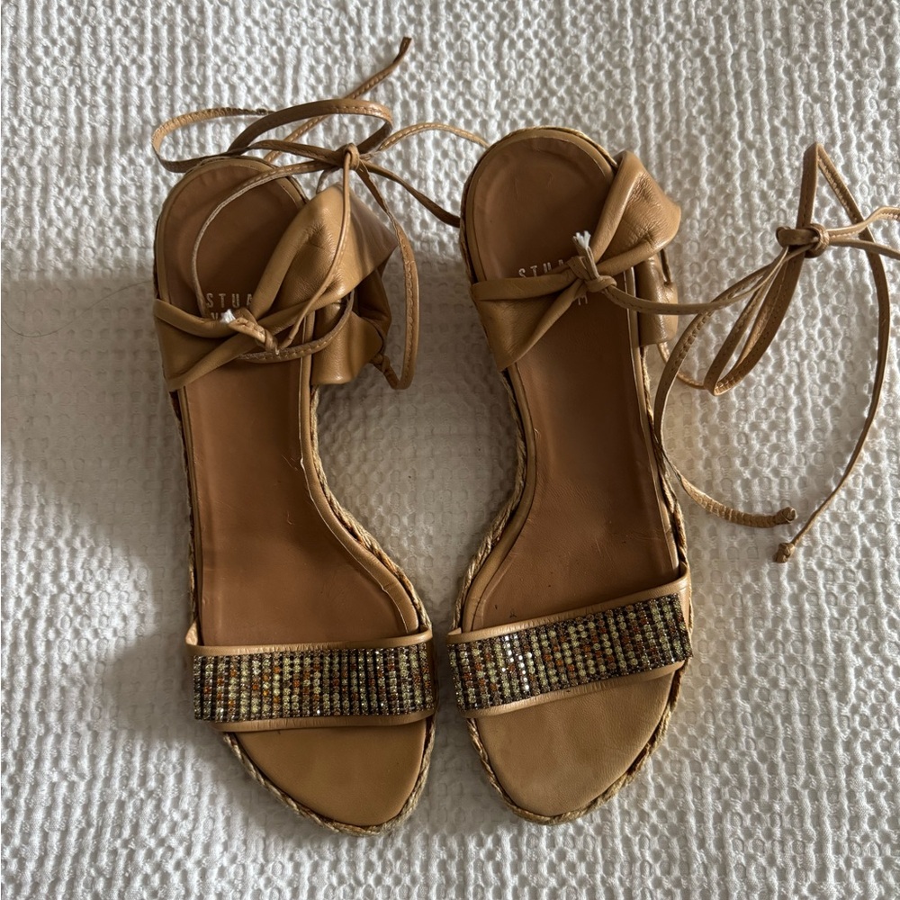 Stuart Weitzman Lace Up Beaded Sandals